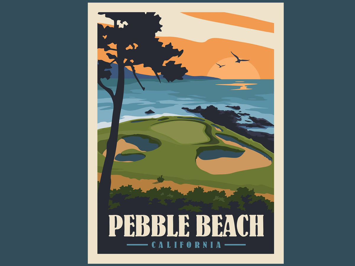 Pebble Beach, California - Golf Art - Minimalist Golf Prints