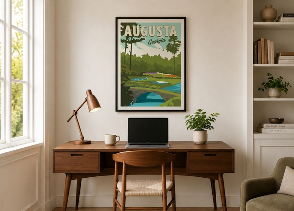Augusta golf print framed in home office