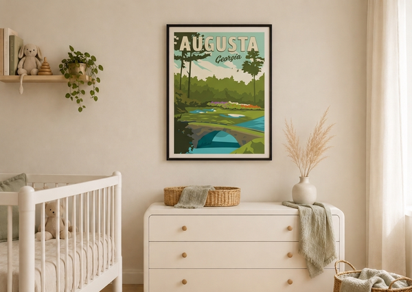 Augusta golf print framed in nursery