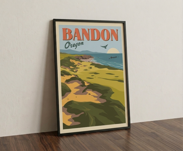 Bandon golf print framed on wooden floor