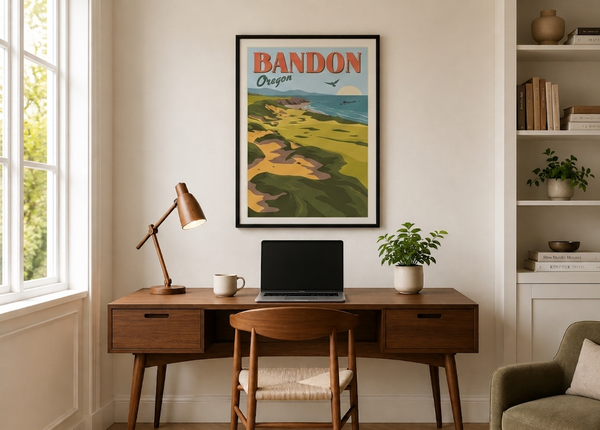 Bandon golf print framed on home office wall