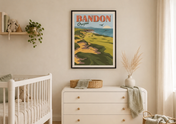 Bandon golf print framed on nursery wall