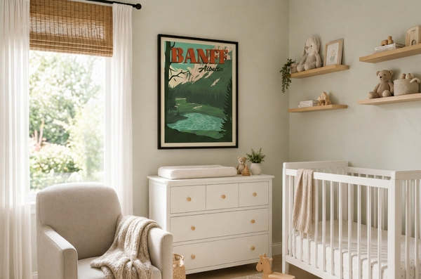 Banff golf print framed on nursery wall
