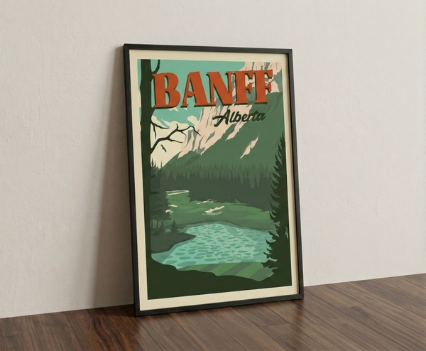 Banff golf print framed on wooden floor