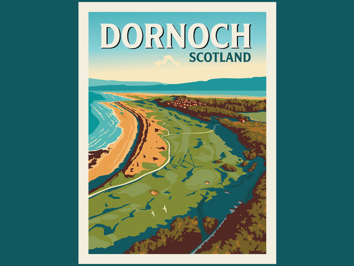 Dornoch, Scotland travel poster in retro, minimalist style