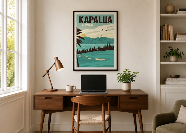 Kapalua golf print framed on a home office wall