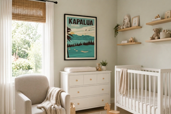 Kapalua golf print framed on a nursery wall