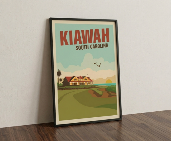 Kiawah golf print framed on a wooden floor 