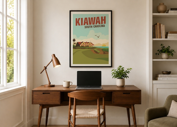 Kiawah golf print framed on a home office wall