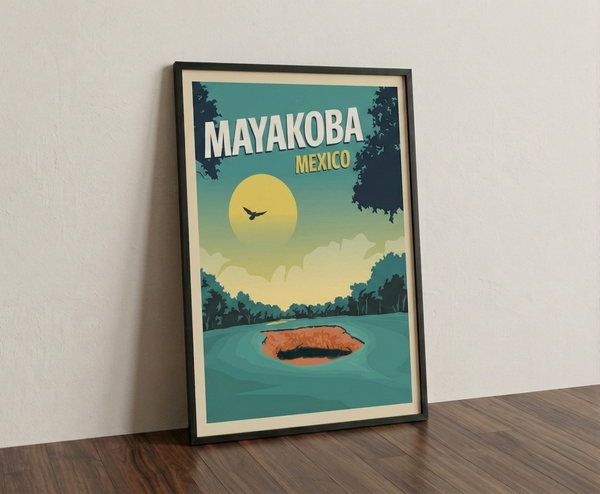 Mayakoba golf print framed on wooden floor