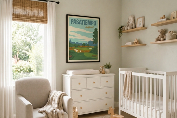 Pasatiempo golf print framed on a nursery wall
