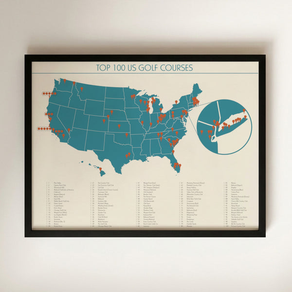 Top 100 US Golf Courses Checklist Map
