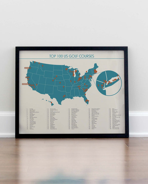 Top 100 US Golf Courses Checklist Map