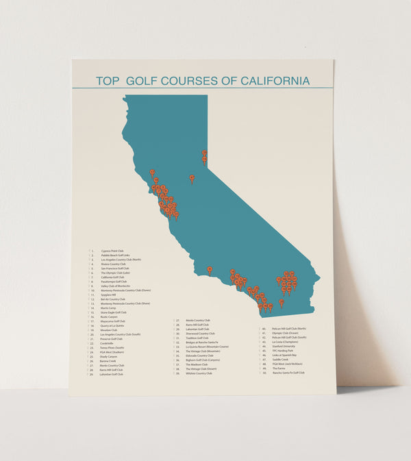 Top Golf Courses of California Checklist Map