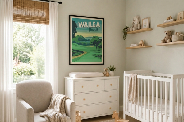 Wailea golf print framed on a nursery wall