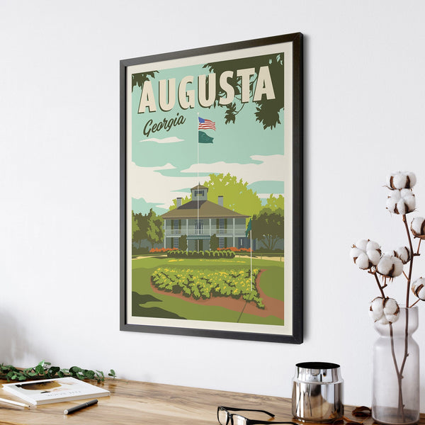Augusta Clubhouse poster above desk
