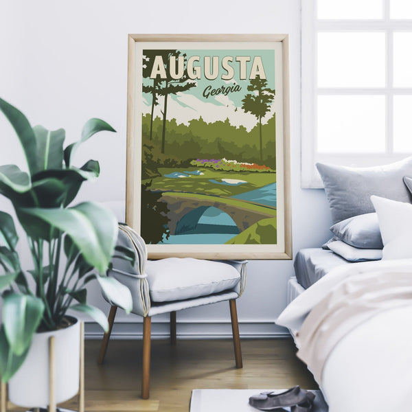 August Georgia golf art framed on chair