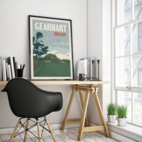 Gearhart, Oregon golf print on desk in apartment