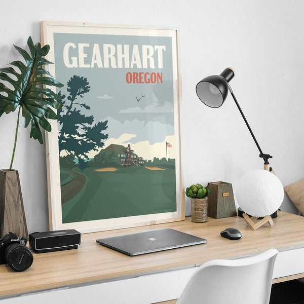 Gearhart, Oregon golf art framed with computer