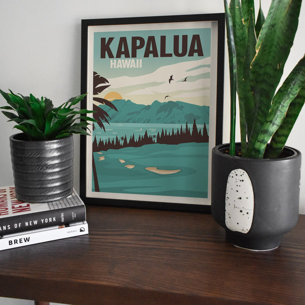 Kapalua golf art framed on table