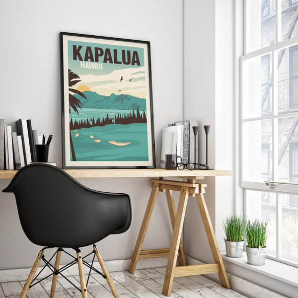 Kapalua golf art on desk in apartment