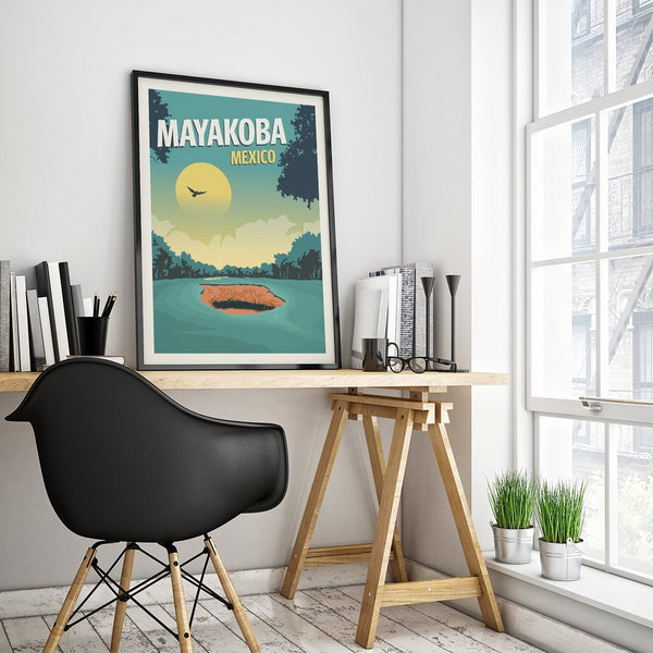 Mayakoba Mexico Golf Art on desk in black frame