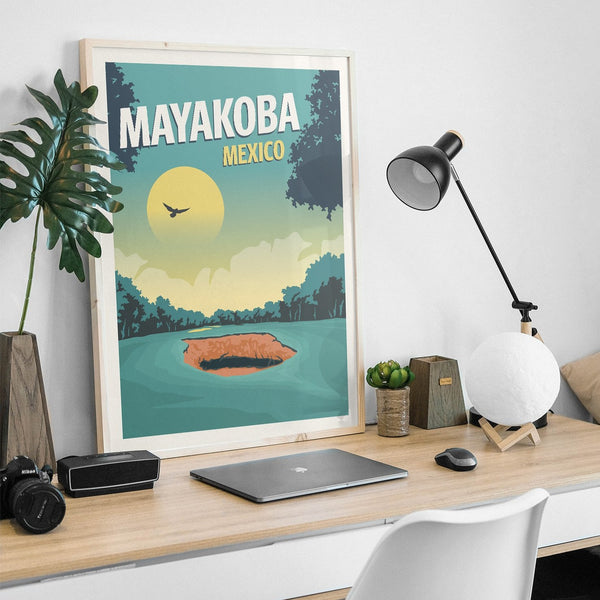 Mayakoba Mexico Golf Travel Print framed on desk