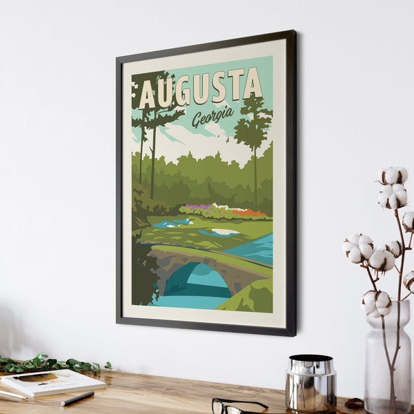 Augusta, Georgia Golf Art in frame above desk