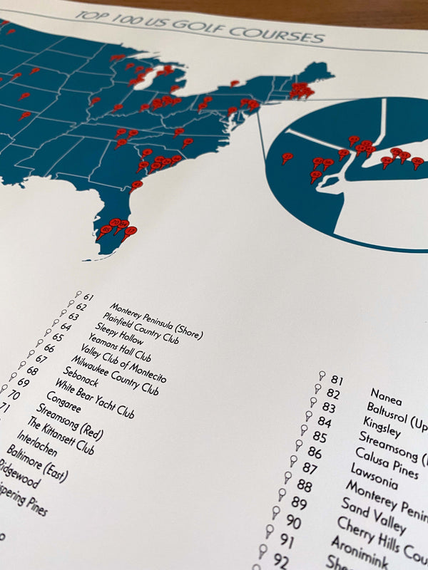 Top 100 US Golf Courses Checklist Map