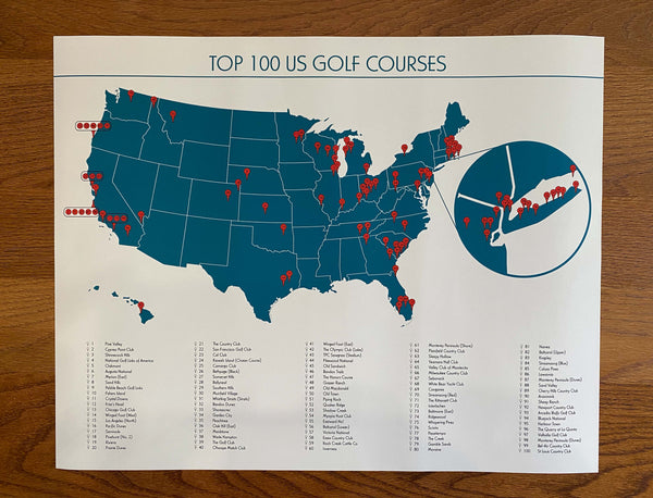 Top 100 US Golf Courses Checklist Map