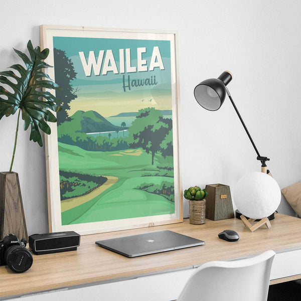 Wailea, Hawaii Framed Golf Art on Desk