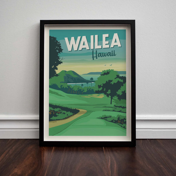 Wailea, Hawaii Golf Wall Art Framed on floor